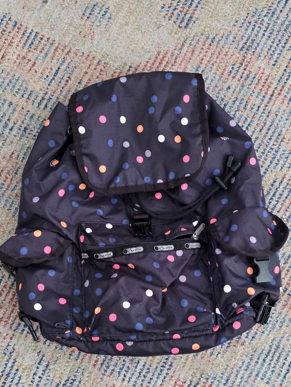 Lesportsac Black Backpack with Multicolor Polka Dots